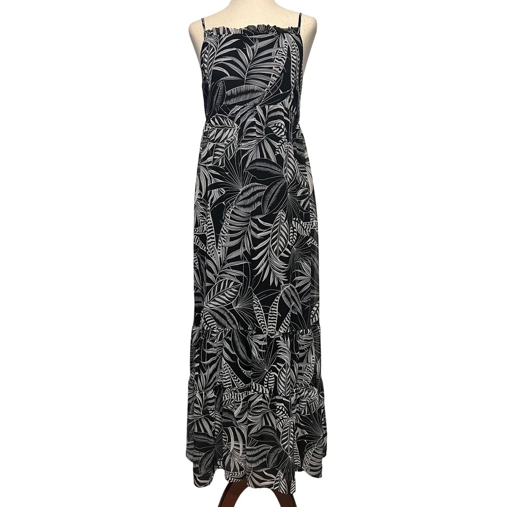 Banana Republic Women S Tiered Ruffle Maxi Dress Chiffon Black White Tropical